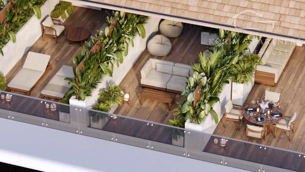 2 izbový apartmán s rozlohou s terasou na streche od 34,9 + 29,7 m² do 36,6  +  29,7m²