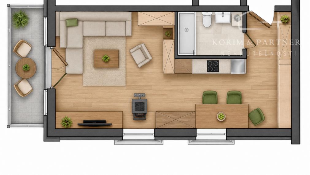 2-izbový byt s terasou v novostavbe Danubia Residence (A107), Komárno – 47,46 m²