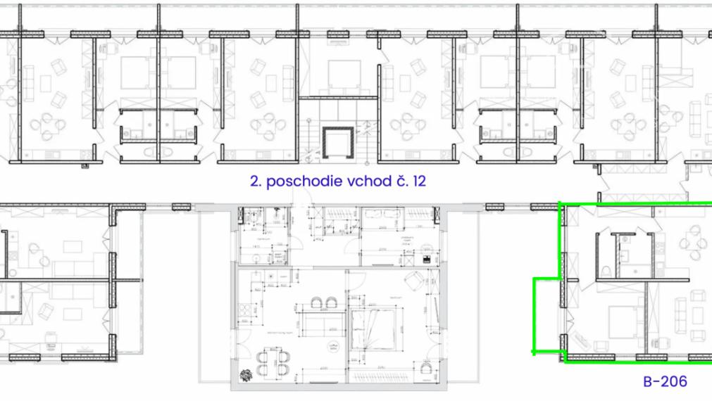 Jeden z najlepšie riešených 3-izbových bytov v Danubia Residence  (B206)