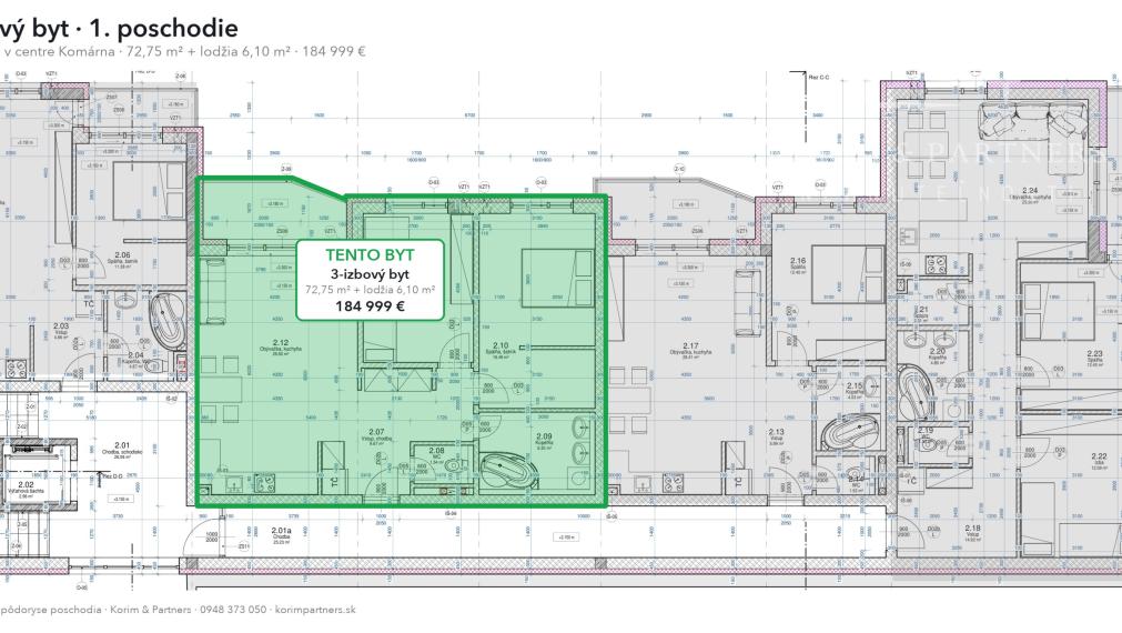 3-izbový byt s lodžiou, 1. poschodie – White Square Komárno