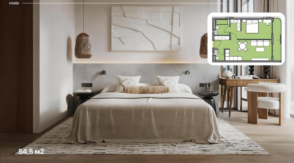 2 izbový apartmán s rozlohou od 54,6 do 55,57 m²