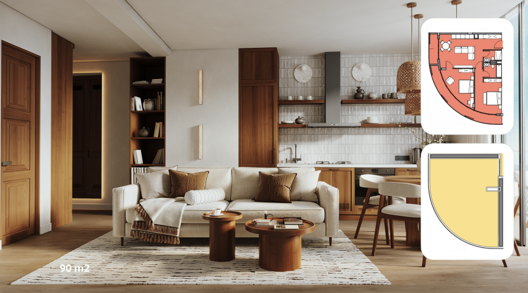 3 izbový apartmán so strešnou terasou s rozlohou 94,81 m² + 72,48 m²