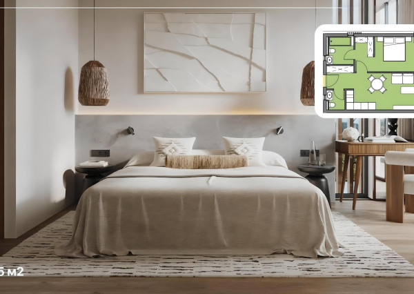 2 izbový apartmán s rozlohou od 54,6 do 55,57 m²