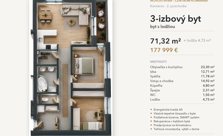 3-izbový byt s lodžiou, 2. poschodie – White Square Komárno - fotografia 8