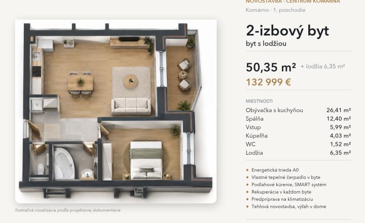 2-izbový byt s lodžiou, 1. poschodie – White Square Komárno - fotografia 11